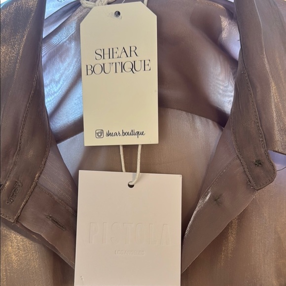 NWT Pistola Shimmering Organza Pink/Plum Button Front Blouse Semi-Sheer - Picture 8 of 15